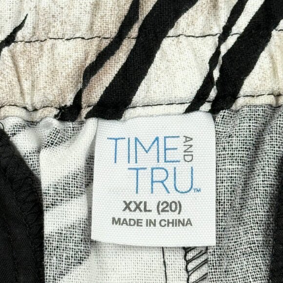 Time And Tru Women's Linen Blend Tropical Black Shorts XXL (20) Elastic Back NWT - Picture 5 of 10